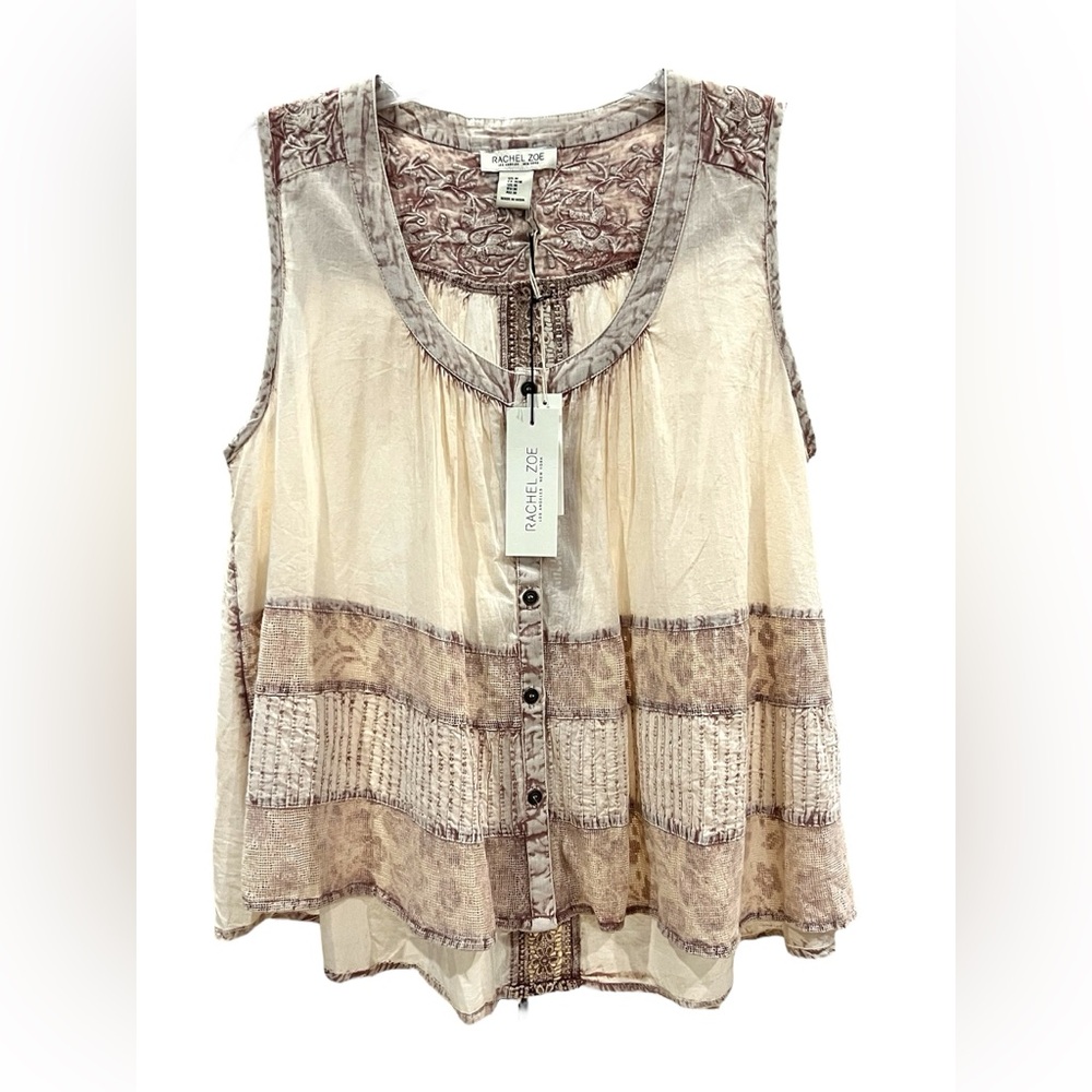 Rachel Zoe Cream and Brown Sleeveless Top